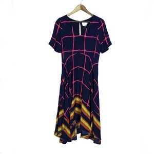 HD in Paris Anthropologie Midi Dress 6 Handkerchief Grid Striped Short Sleeve